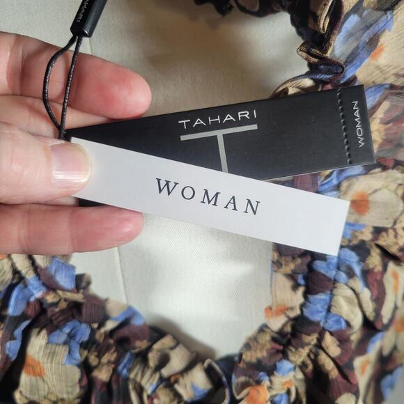 NWT TAHARI Woman Black Boho Floral Semi-Sheer Lined Ruffle Blouse Size 2X - Picture 5 of 10